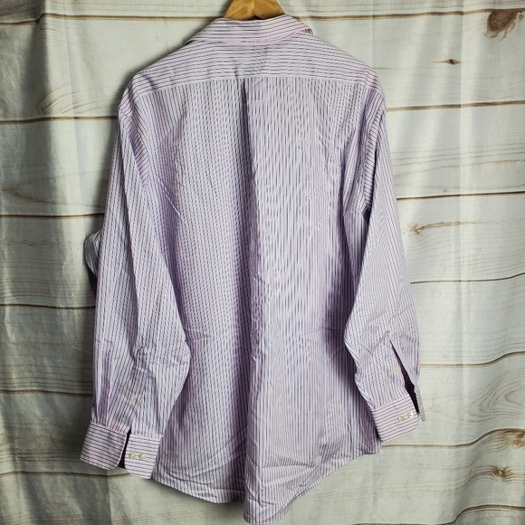 Chaps Non Iron Classic Fit Pink Blue Striped Button Down Dress Shirt Size 18 - Picture 7 of 10